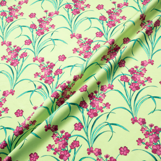 Magenta Pink Floral Printed Soft Green Luxury Cotton