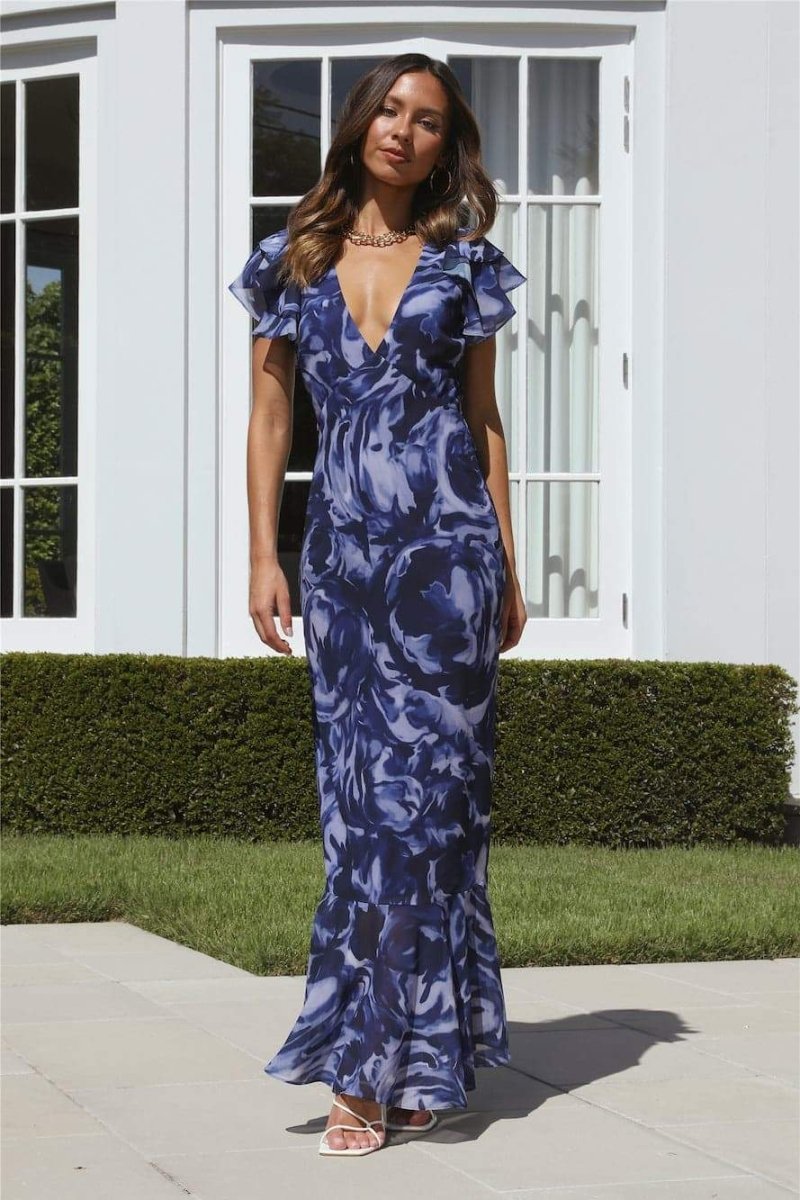 Cecil Printed V-neck Ruffle Maxi Dress