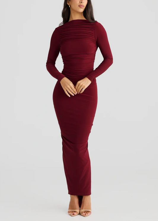 Sexy Slim Solid Color Long Sleeve Temperament One-Step Maxi Dress
