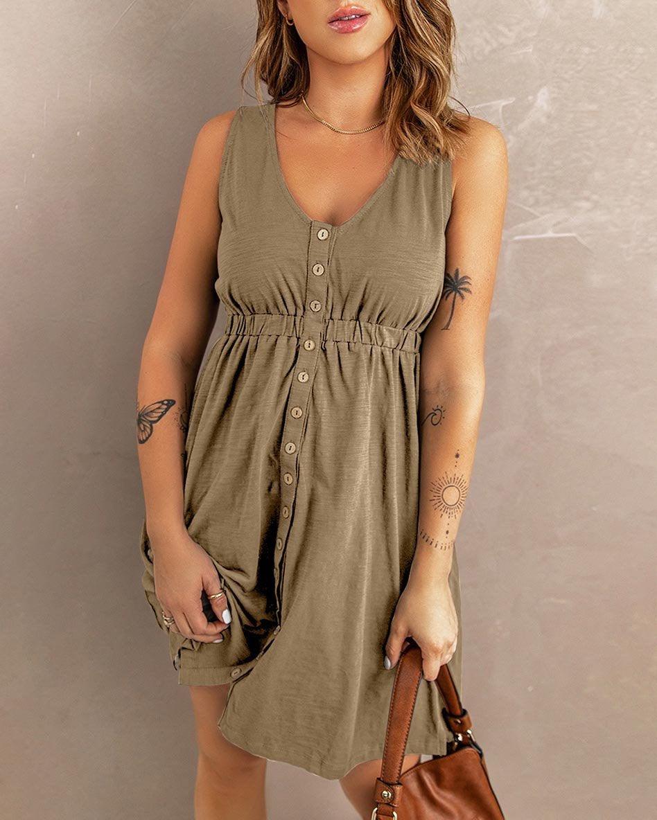 SMOCKED SLEEVELESS DRESS