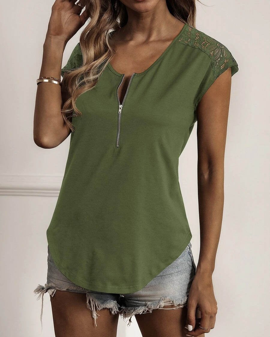 V NECK LACE DECOR TOP