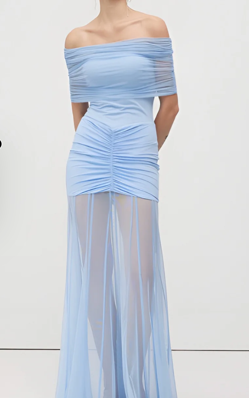 Sexy off-the-Shoulder See-through Pleated Dress