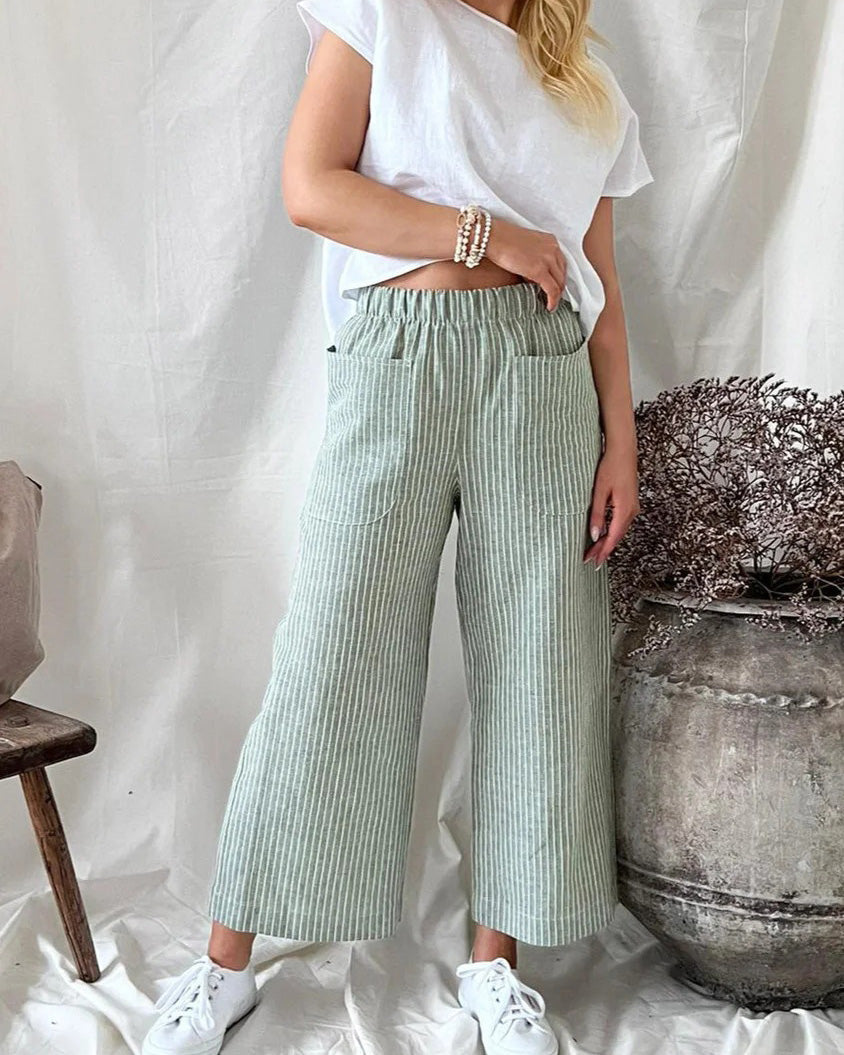 STRIPE CASUAL STRAIGHT LEG PANTS