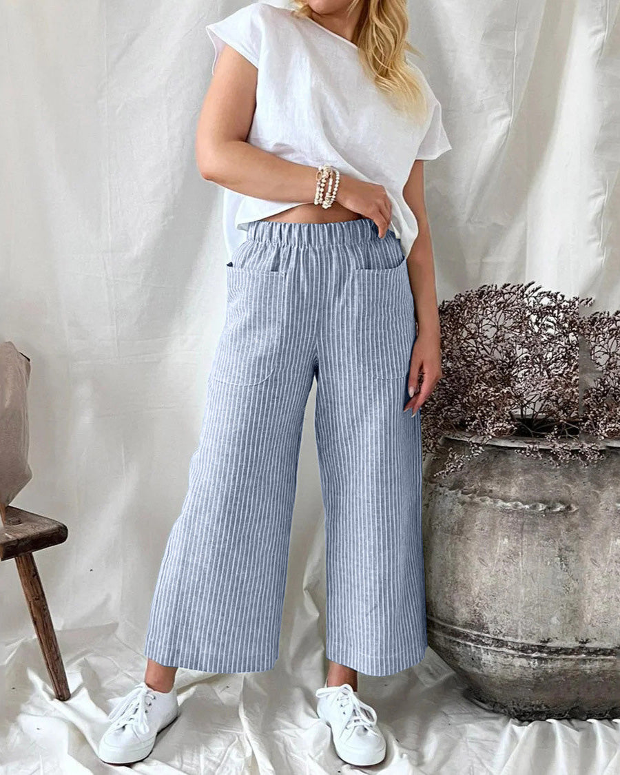 STRIPE CASUAL STRAIGHT LEG PANTS