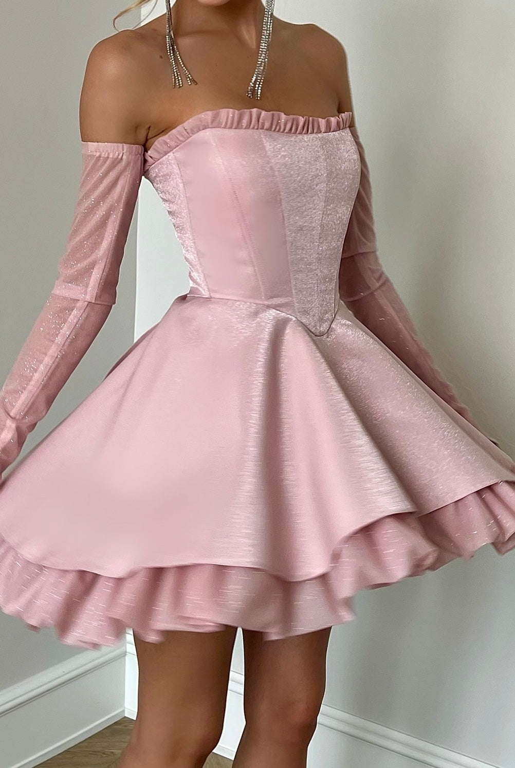 Tube Top Wooden Ear Multi-Layer Lotus Leaf Mini Dress