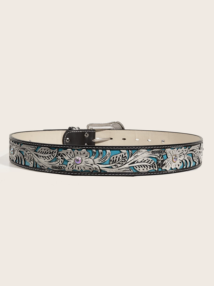Women's Embossed Rhinestone PU Leather Personalized Belt