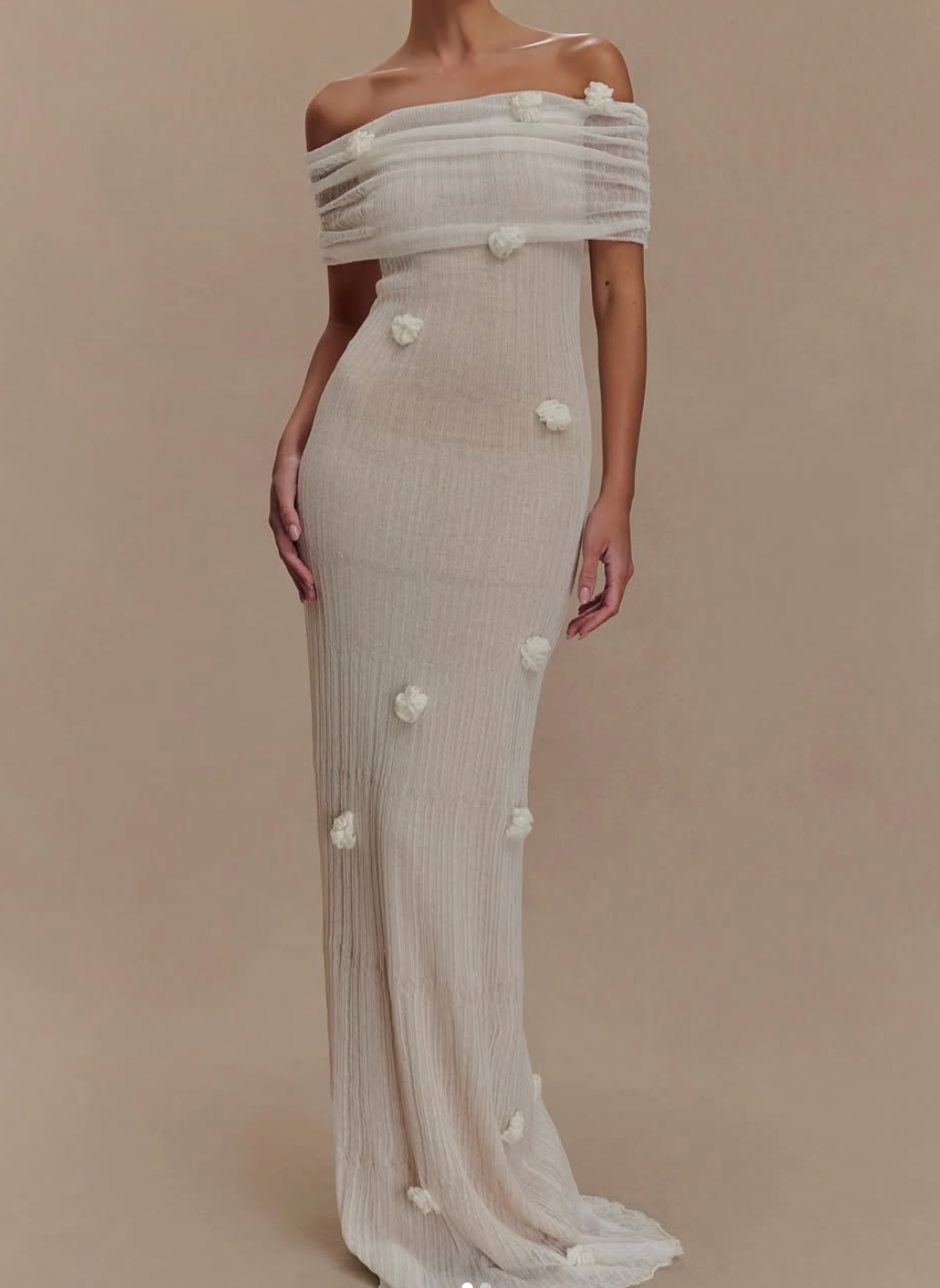 Sexy off-the-Shoulder Flowers Hip Knitwear Hollow Dress