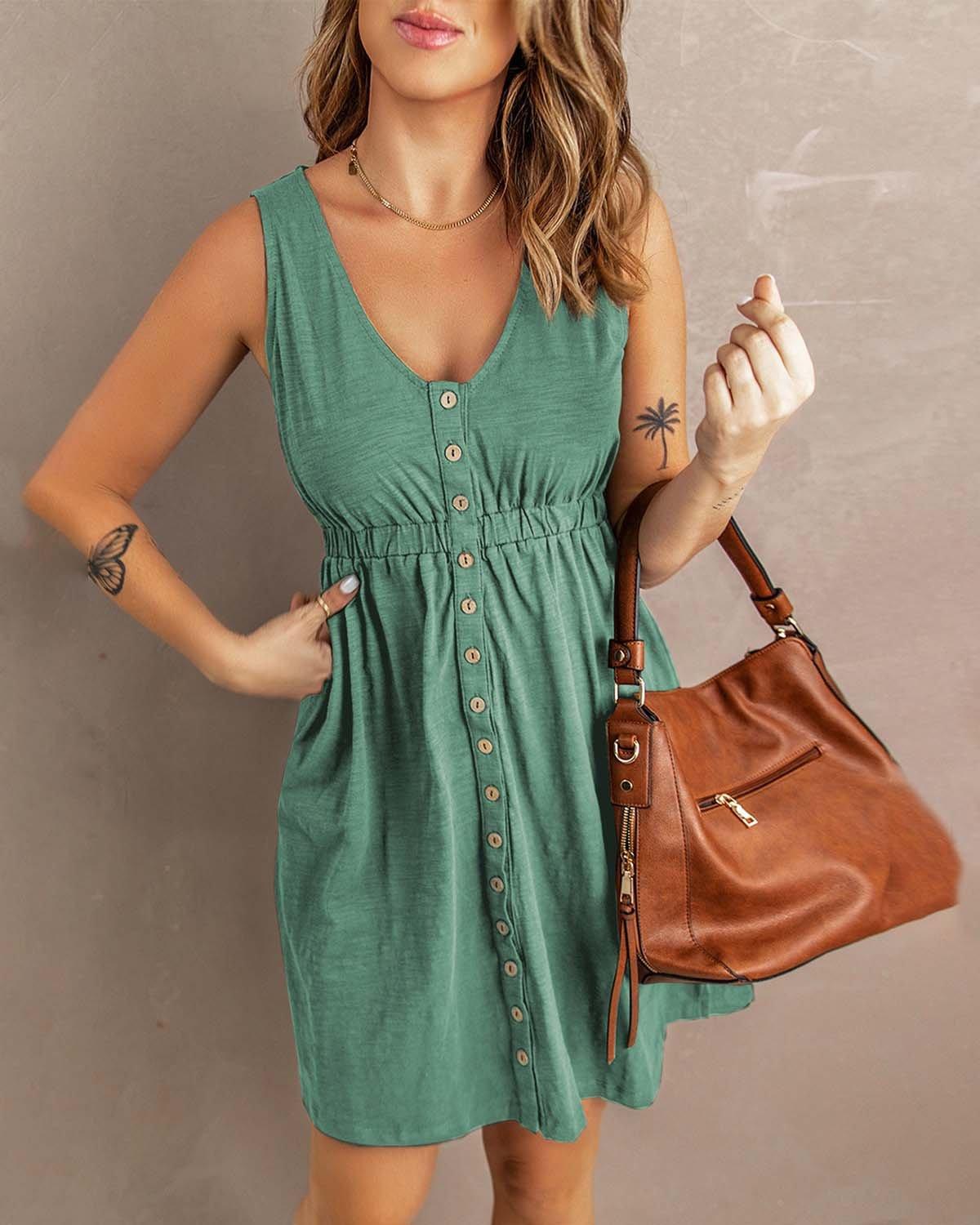 SMOCKED SLEEVELESS DRESS