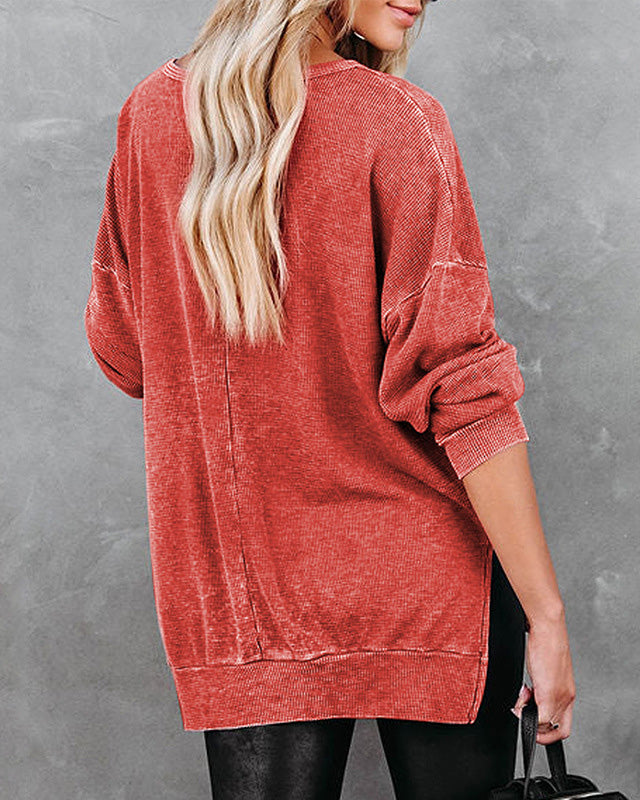 PULLOVER SIDE SLIT WAFFLE TOP