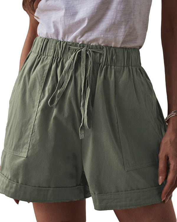 DRAWSTRING HIGH RISE SHORTS(9 COLORS)