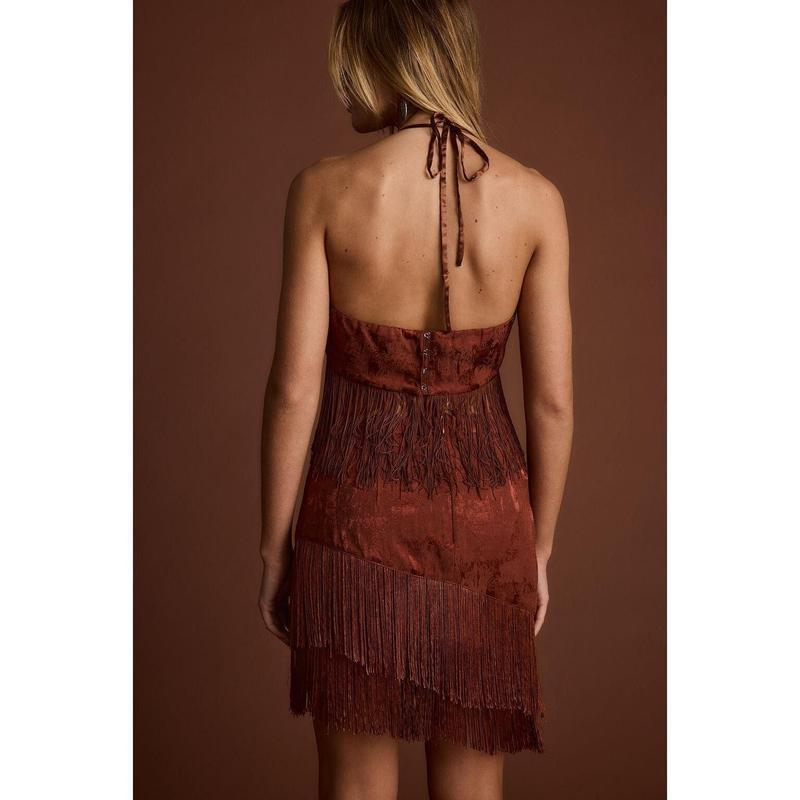 Sexy Deep V Suspender Tassel Special Skirt Two-Piece Set