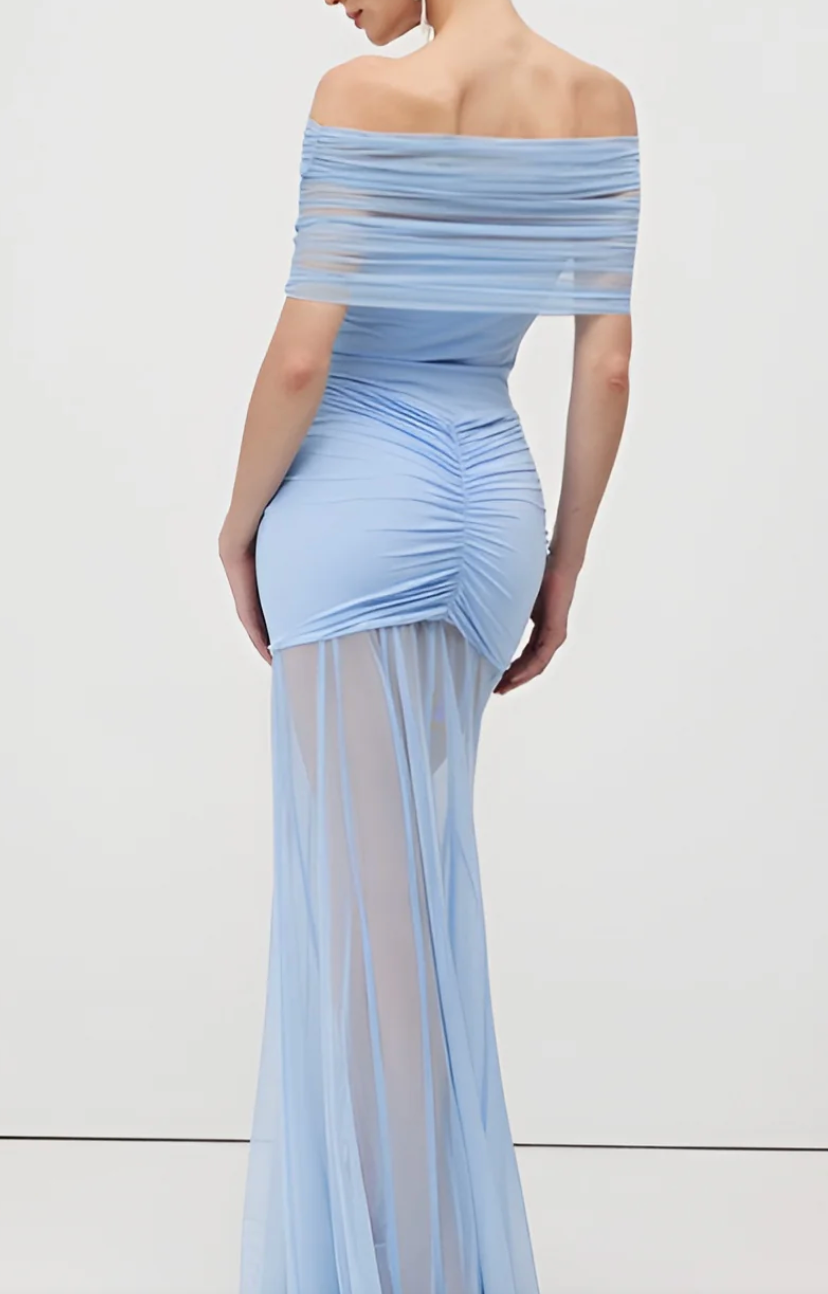 Sexy off-the-Shoulder See-through Pleated Dress
