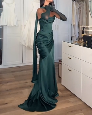 Sexy Tube Top Solid Color Slim Mop Evening Maxi Dress