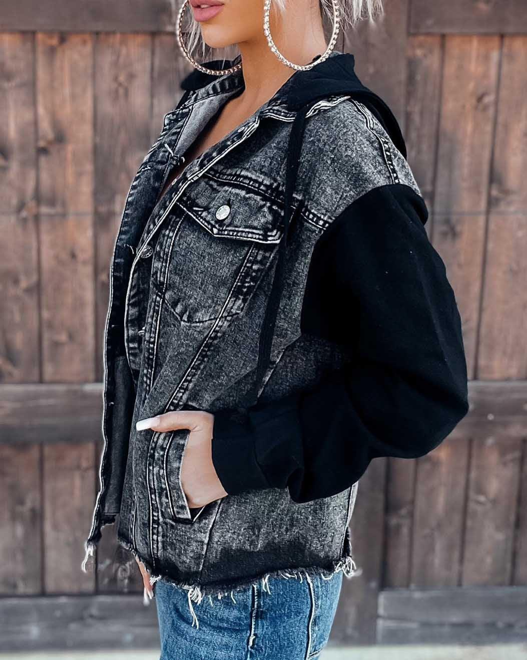 Distressed Hooded Denim Jacket