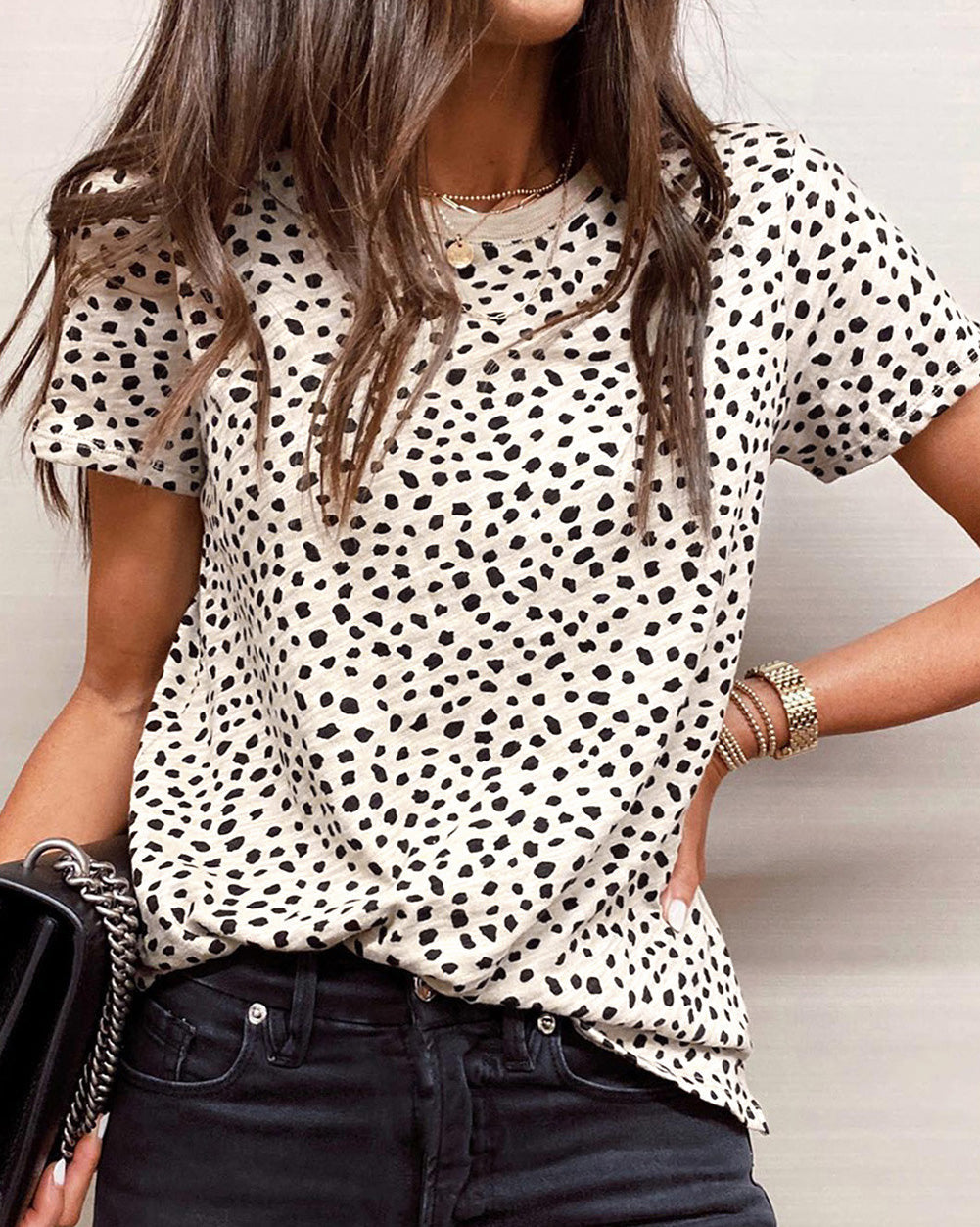 ROUND NECK LEOPARD PRINT TOP