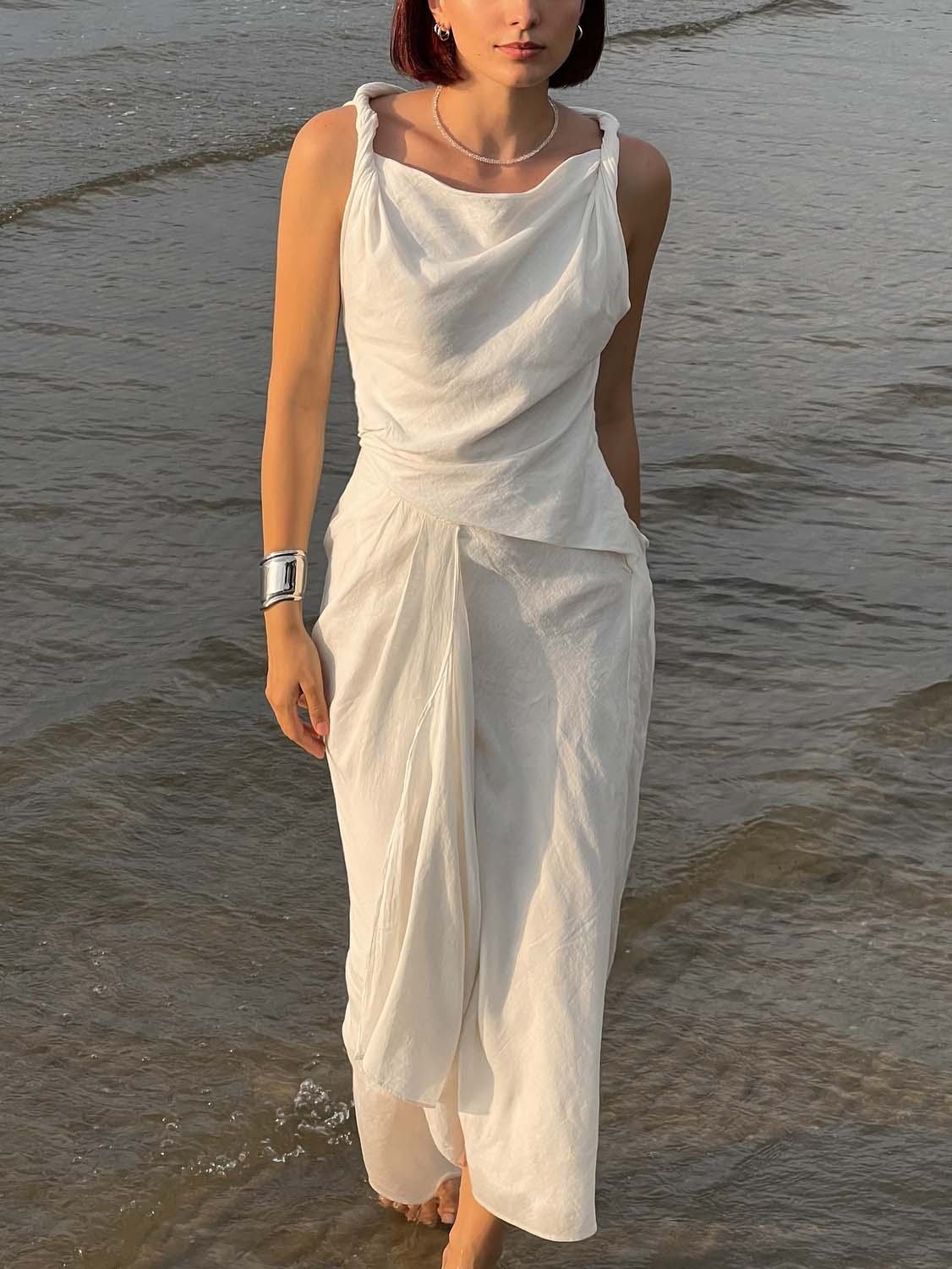 Elegant Relaxed Draped Pleated Maxi Dress