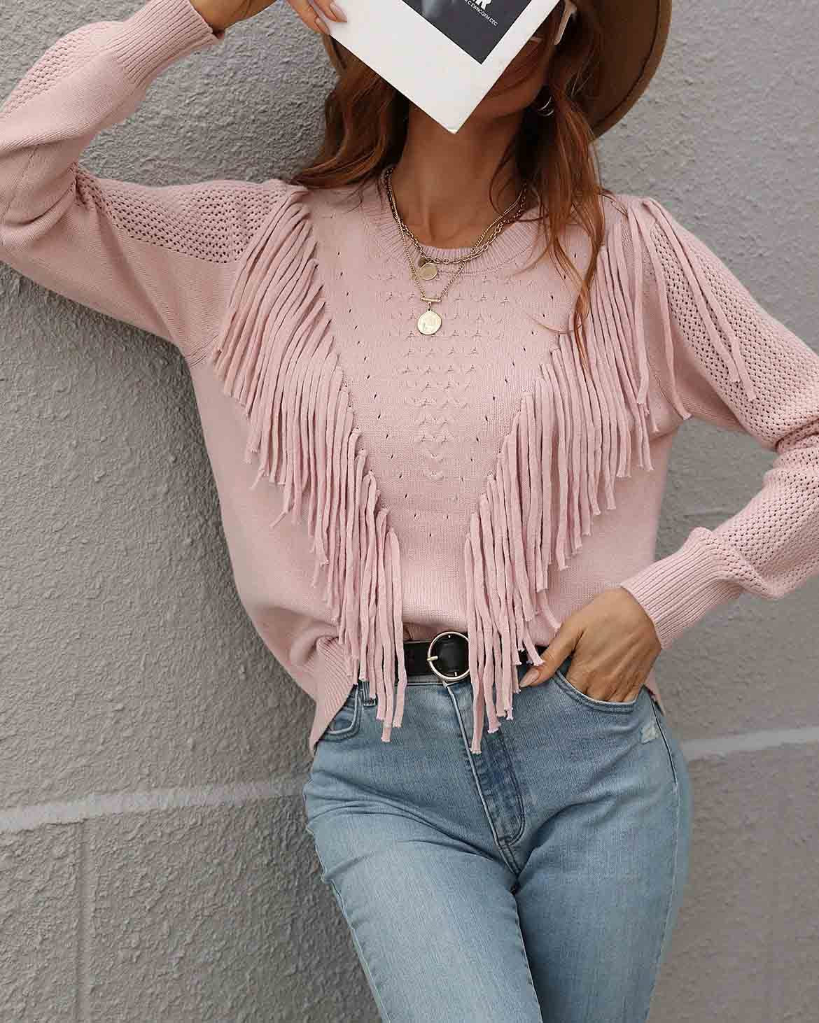 Knit Fringe Pullover Sweater (5 Colors)