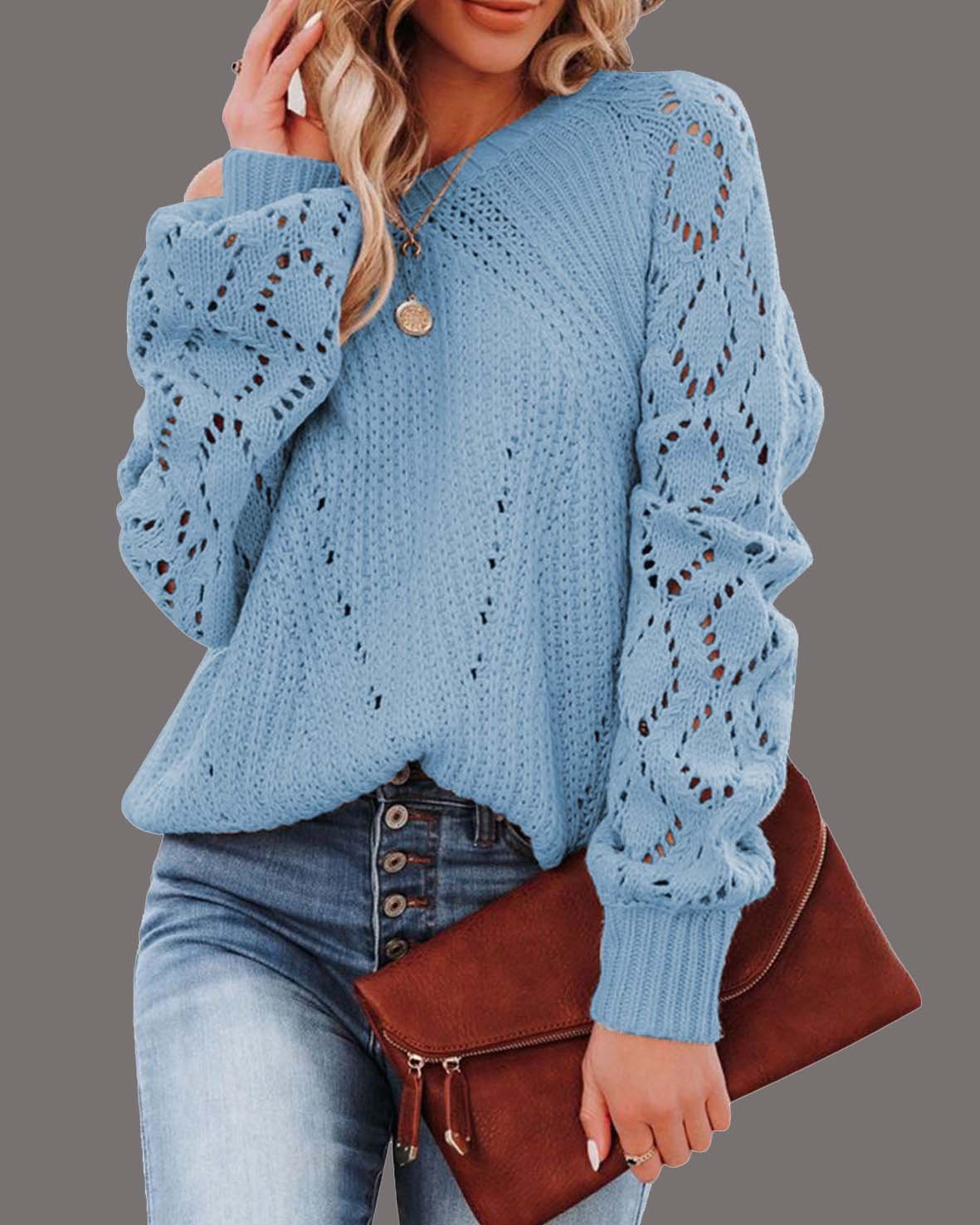 CREW NECK CUTOUT KNIT TOP(7 COLORS)