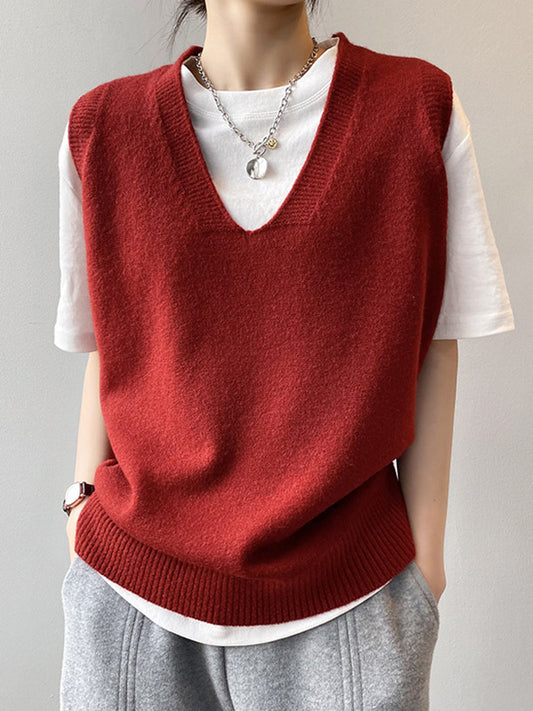 Simple 9 Colors V-Neck Loose Sleeveless Vest