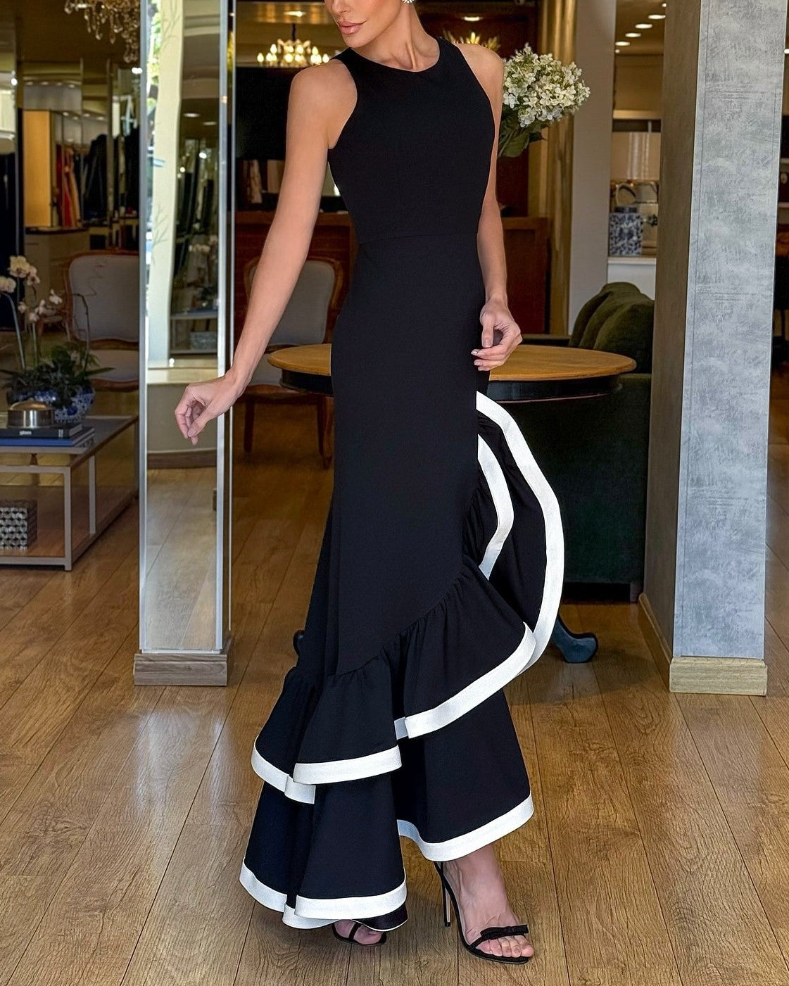 Sexy Sleeveless round Neck Solid Color Stringy Selvedge Maxi Dress