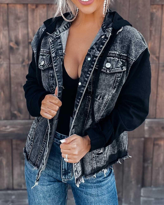 Distressed Hooded Denim Jacket