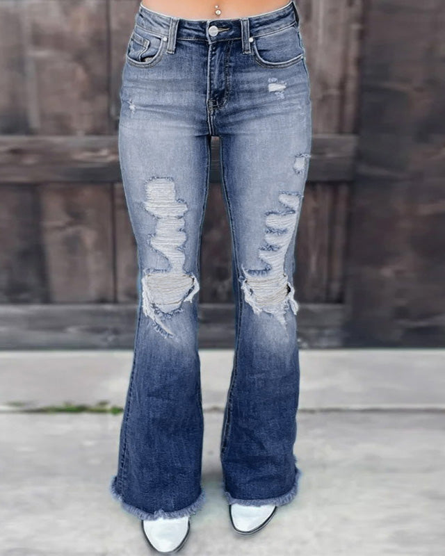 DISTRESSED FLARED JEAN