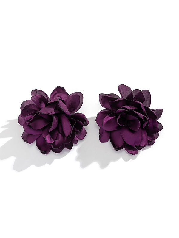 Solid Color Three-Dimensional Flower Drop Earrings