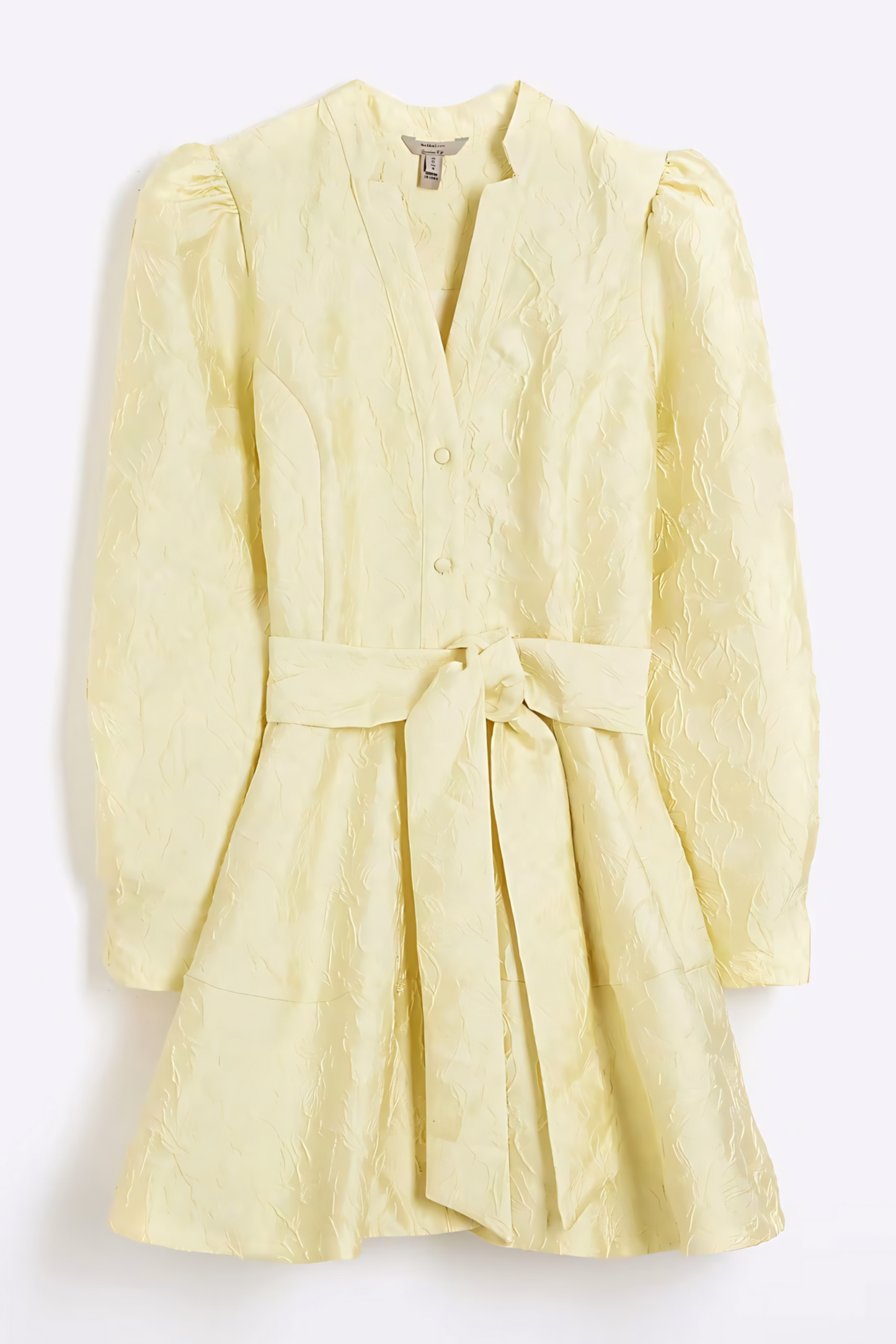 Yellow Belted Jacquard Mini Dress