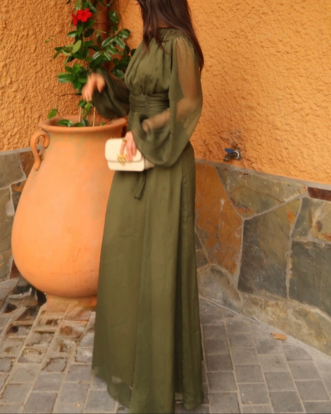 Sexy round Neck Loose Solid Color Waist Tight Maxi Dress