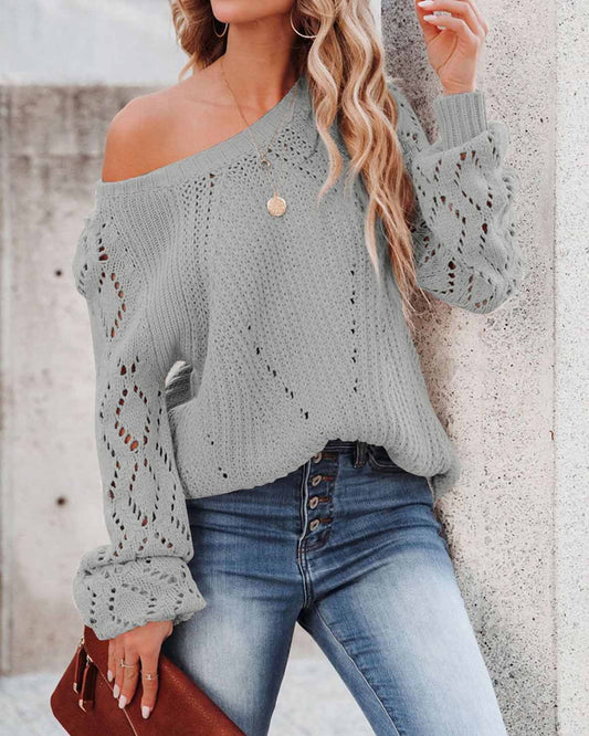 CREW NECK CUTOUT KNIT TOP(7 COLORS)