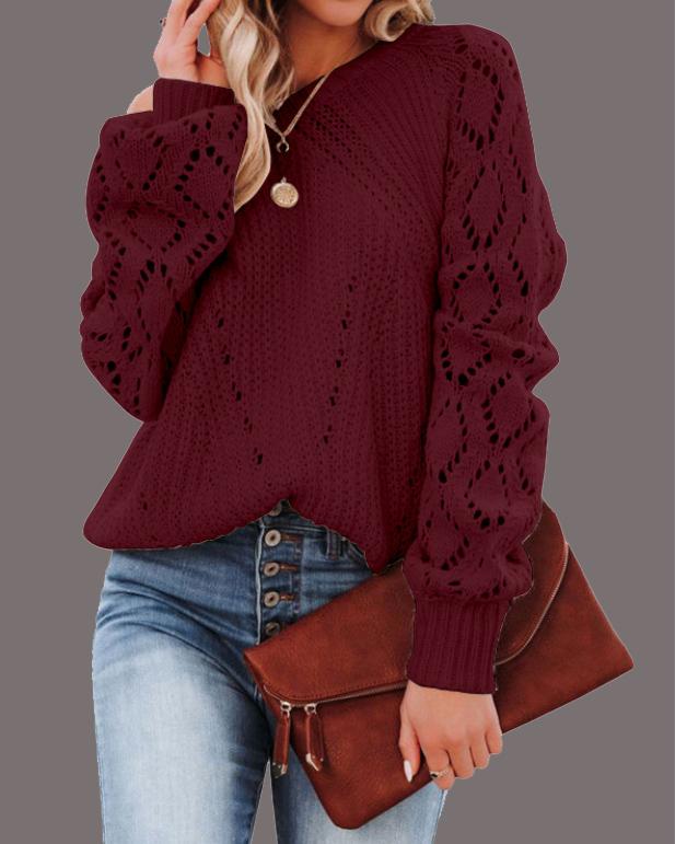 CREW NECK CUTOUT KNIT TOP(7 COLORS)