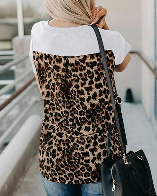 V-NECK LEOPARD PANEL TEE(4 COLORS)