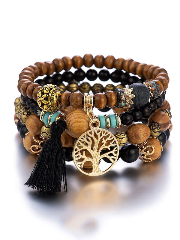 Bohemia Multi-Layer Wood Beads Handmade Tassels Bracelet