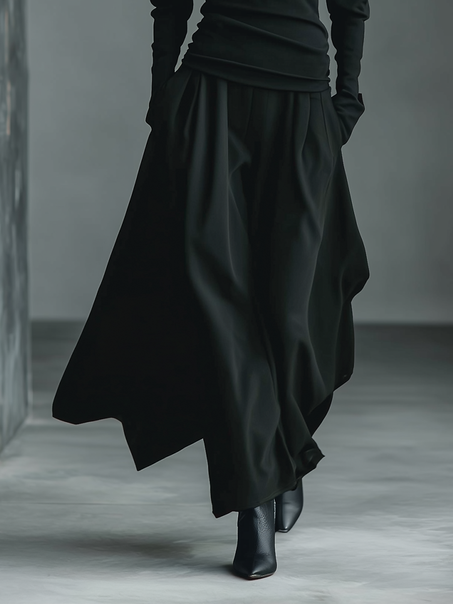 Women's Black Knit Off-Shoulder Fitted Top And Woven Fabric Skirt Set