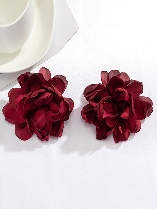 Solid Color Three-Dimensional Flower Drop Earrings