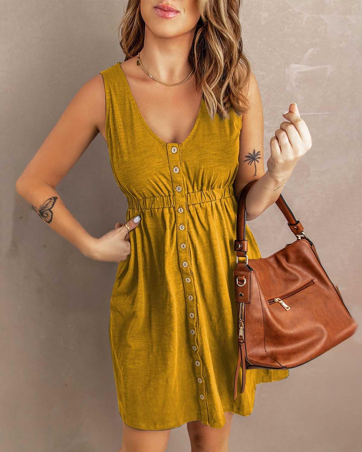 SMOCKED SLEEVELESS DRESS