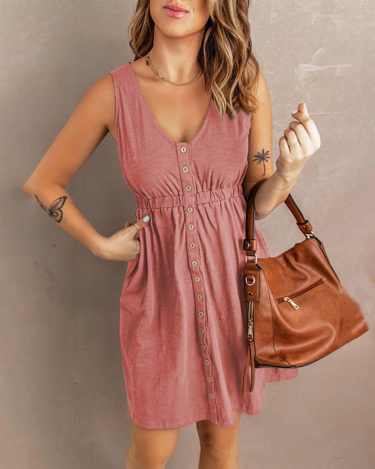 SMOCKED SLEEVELESS DRESS