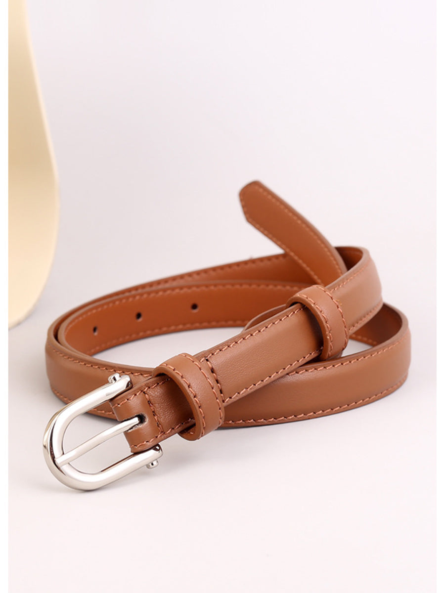 Women's Brown Classic Faux Leather Gold - Buckle Belt