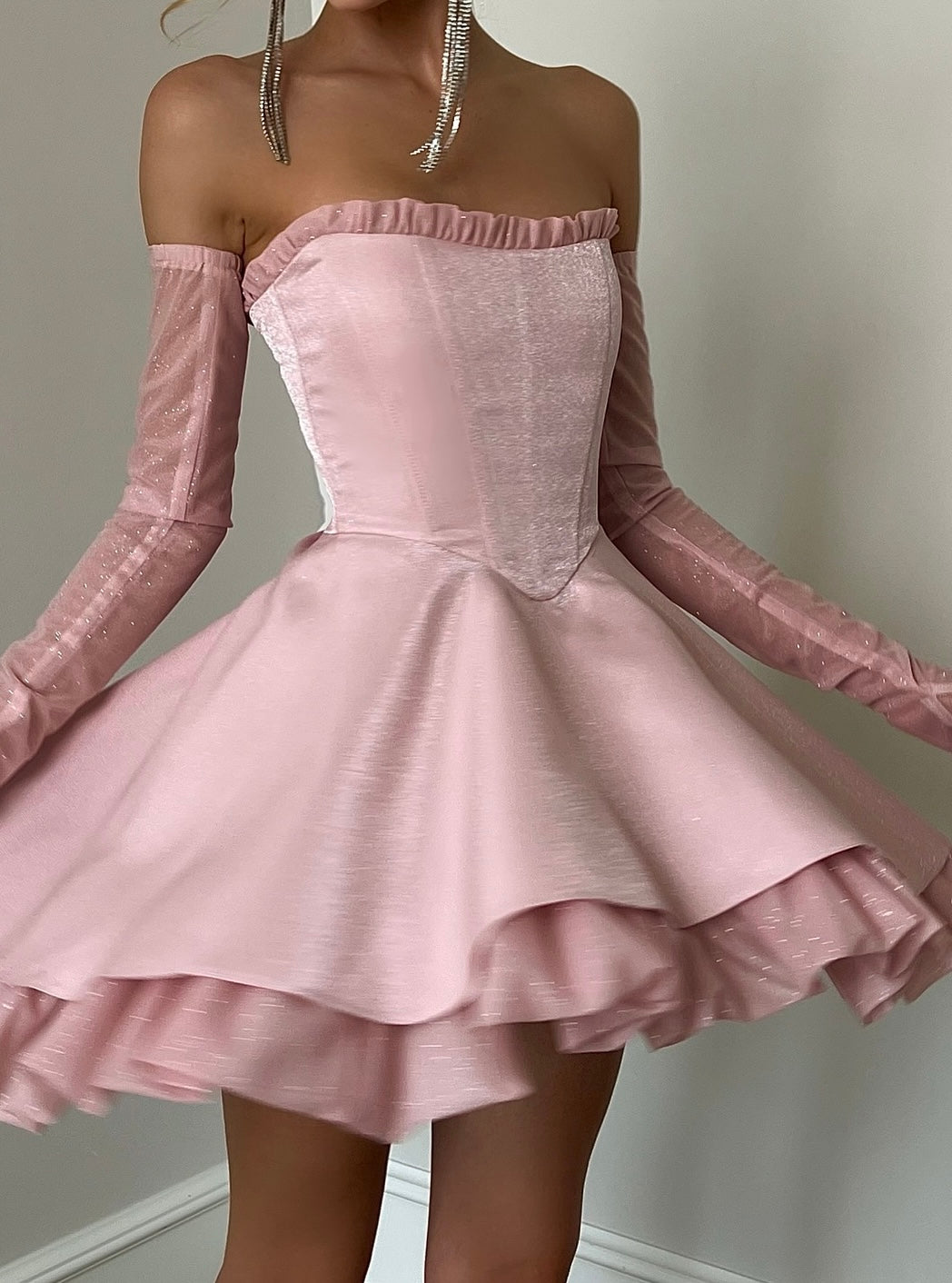 Tube Top Wooden Ear Multi-Layer Lotus Leaf Mini Dress