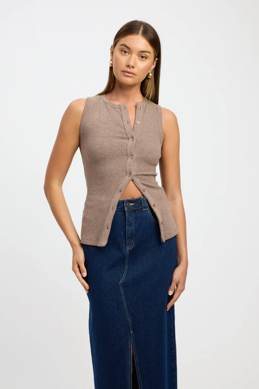 Ribbed Button-Front Knit Tank