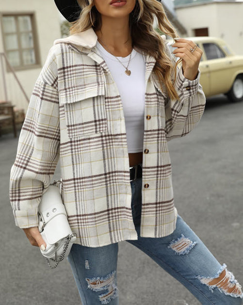 HOODED POCKET PLAID SHIRT