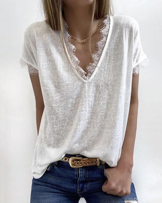 V-NECK LACE COZY TOP (3 COLORS)