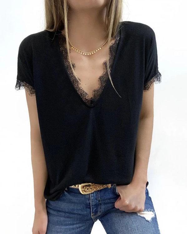 V-NECK LACE COZY TOP (3 COLORS)