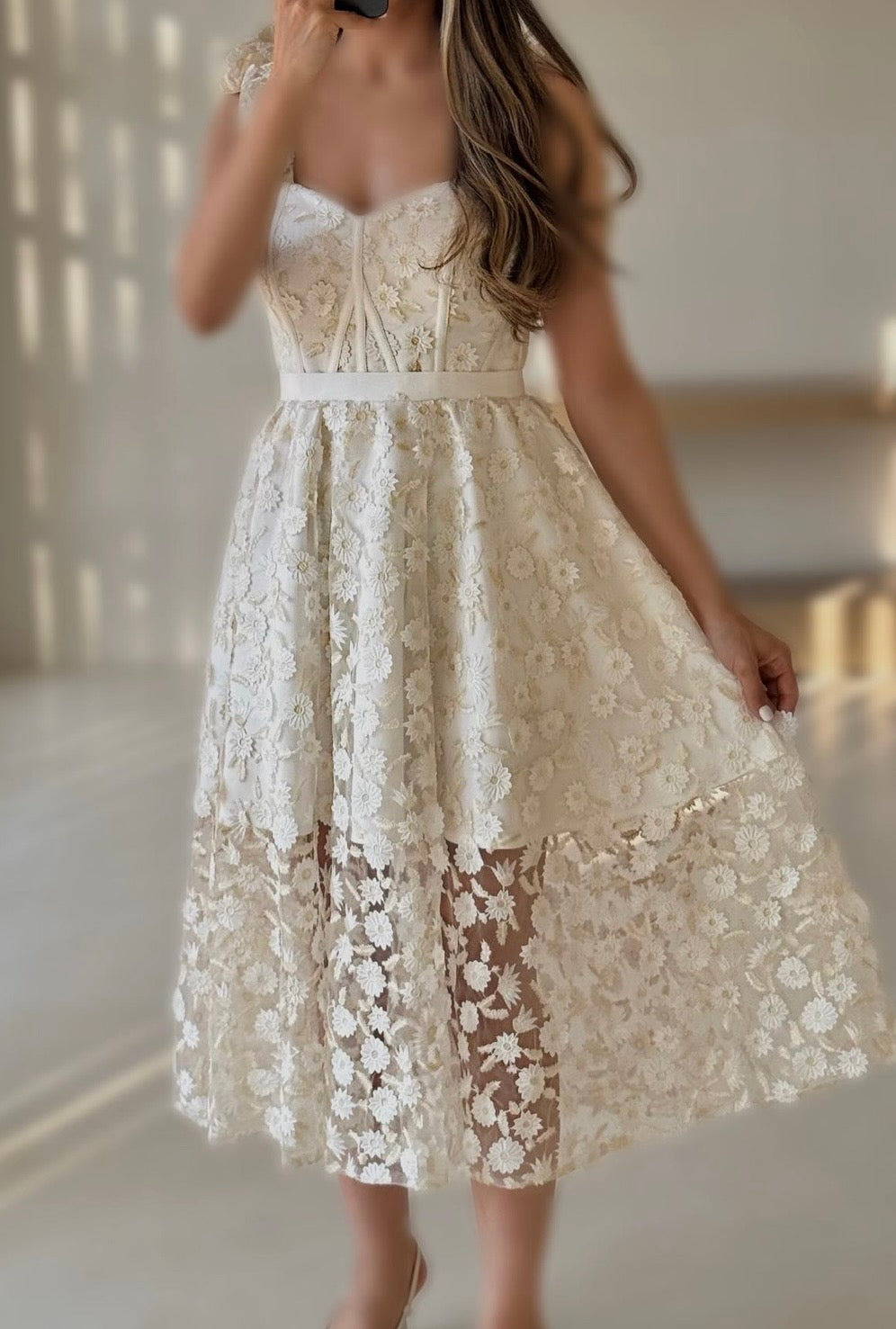 Mesh Embroidery Sexy See-through Splicing Sling Slim Midi Dress