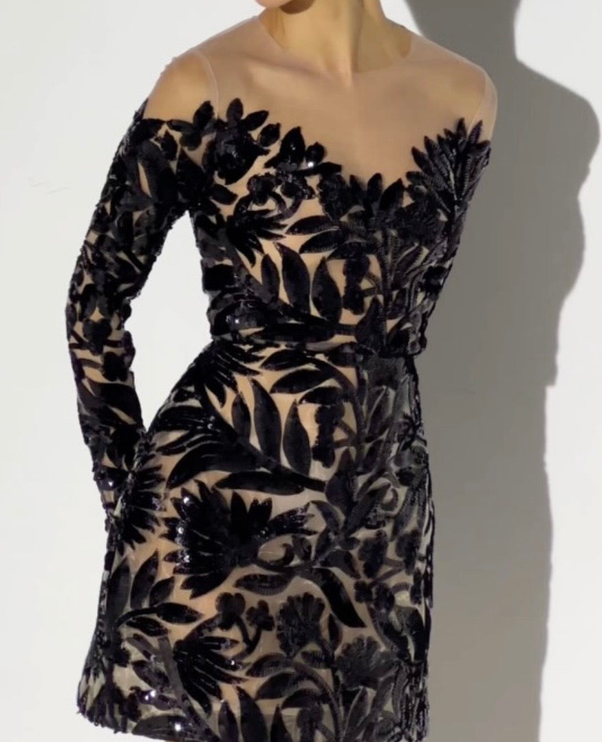 Night Vine Streamer Off-Shoulder Mini Dress