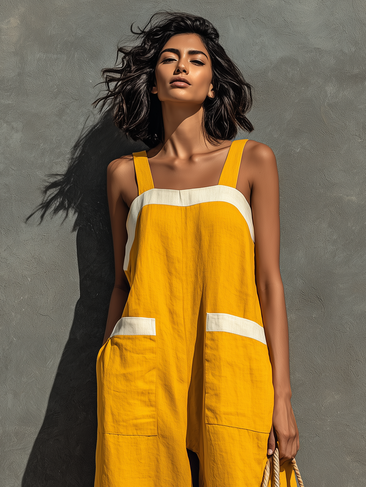 Women's Minimalist Linen Blend Square Neck Strapless Loose-fitting Jumpsuit