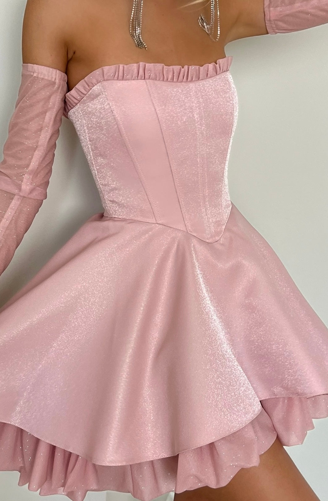 Tube Top Wooden Ear Multi-Layer Lotus Leaf Mini Dress