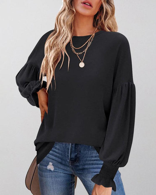 CREW NECK LANTERN SLEEVE TOP(6 COLORS)