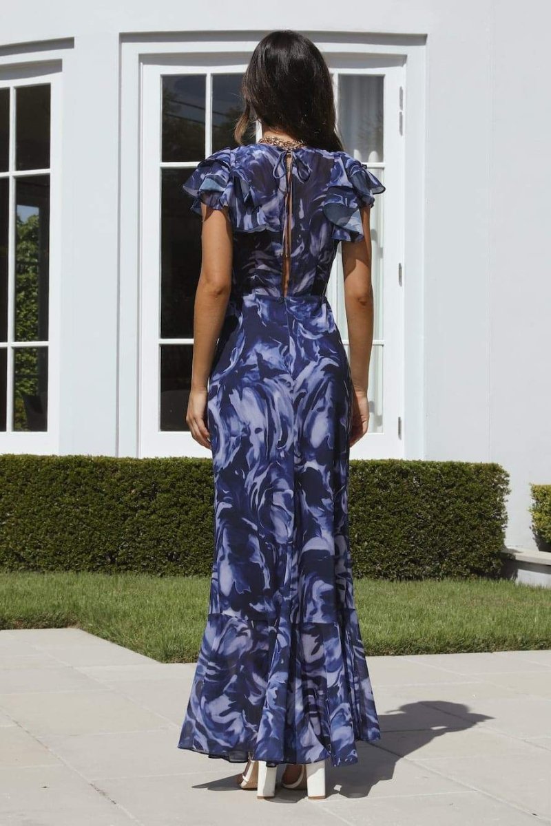 Cecil Printed V-neck Ruffle Maxi Dress