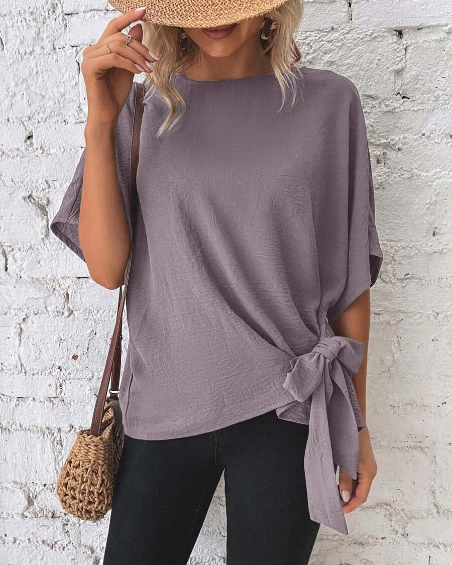 ROUND NECK BOW TIE TOP(5 COLORS)